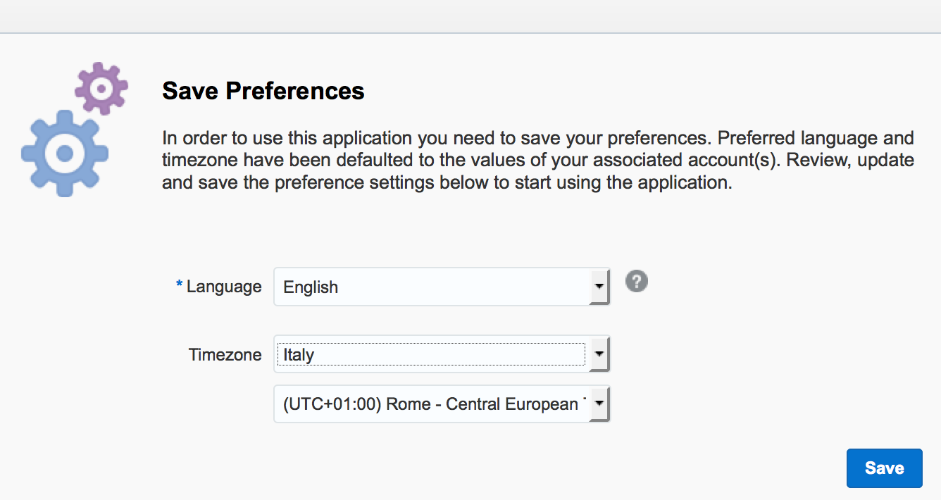 Oracle Cloud - Impostazione preferenze