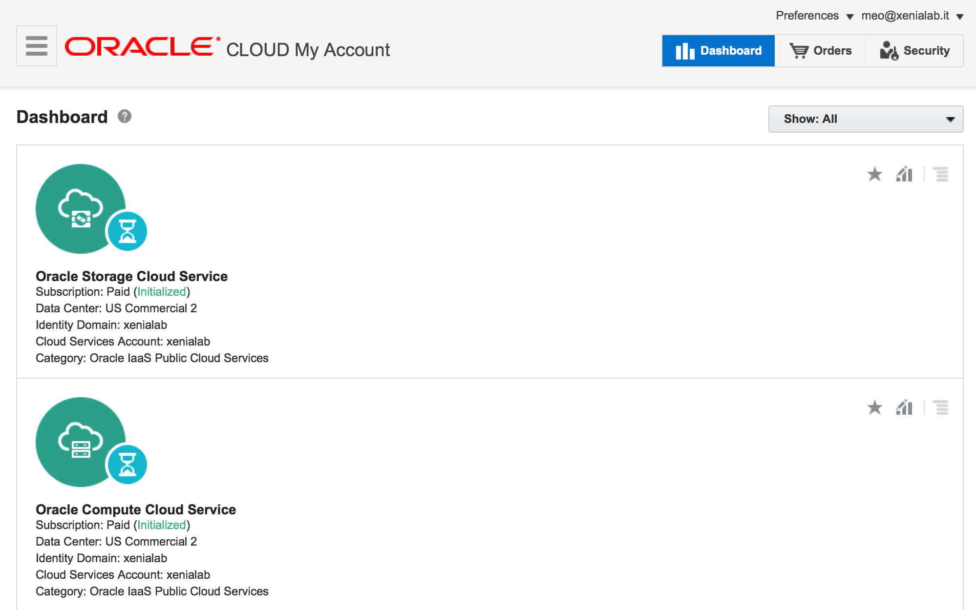 Oracle Cloud - Servizi: Inizialized