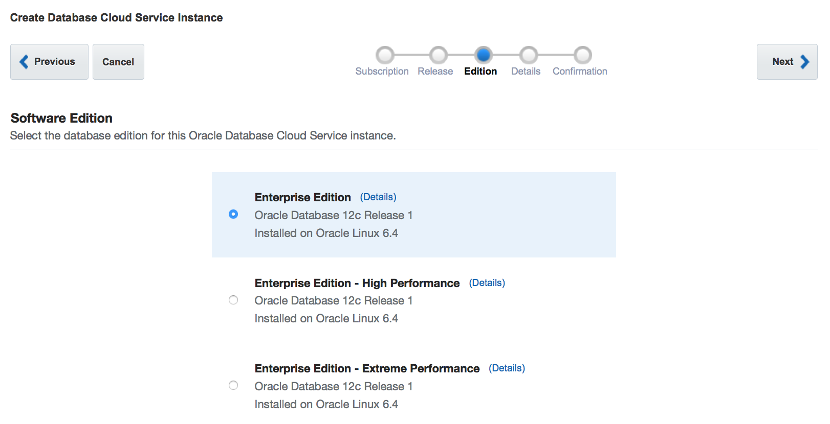 Oracle Cloud - Database Service Wizard - Edition 12c
