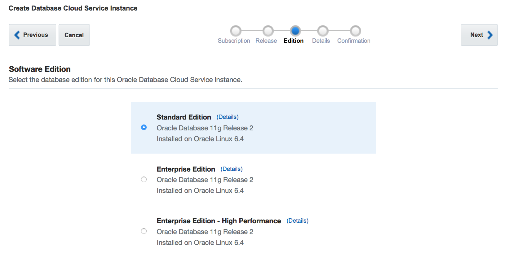 Oracle Cloud - Database Service Wizard - Edition 11g