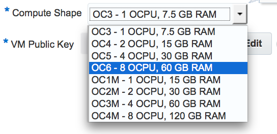 Oracle Cloud - Database Service Wizard - OCPU/Memory