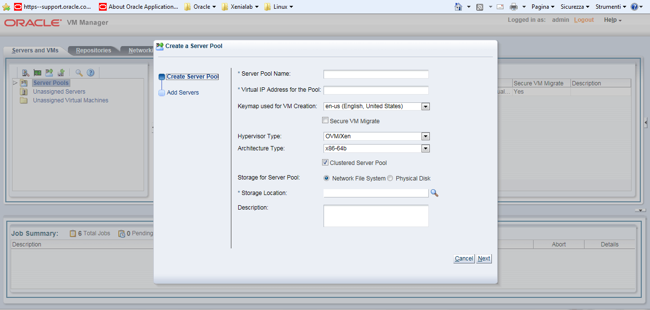 OVM - configurazione Server Pool