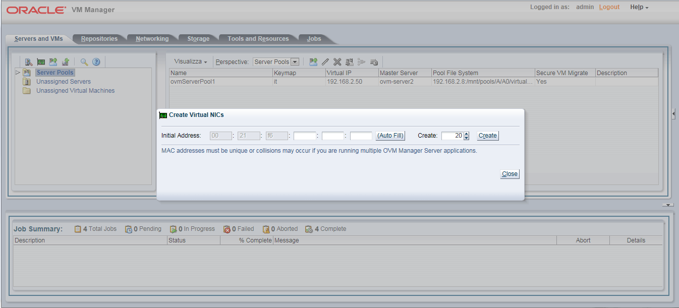 OVM - configurazione vNIC