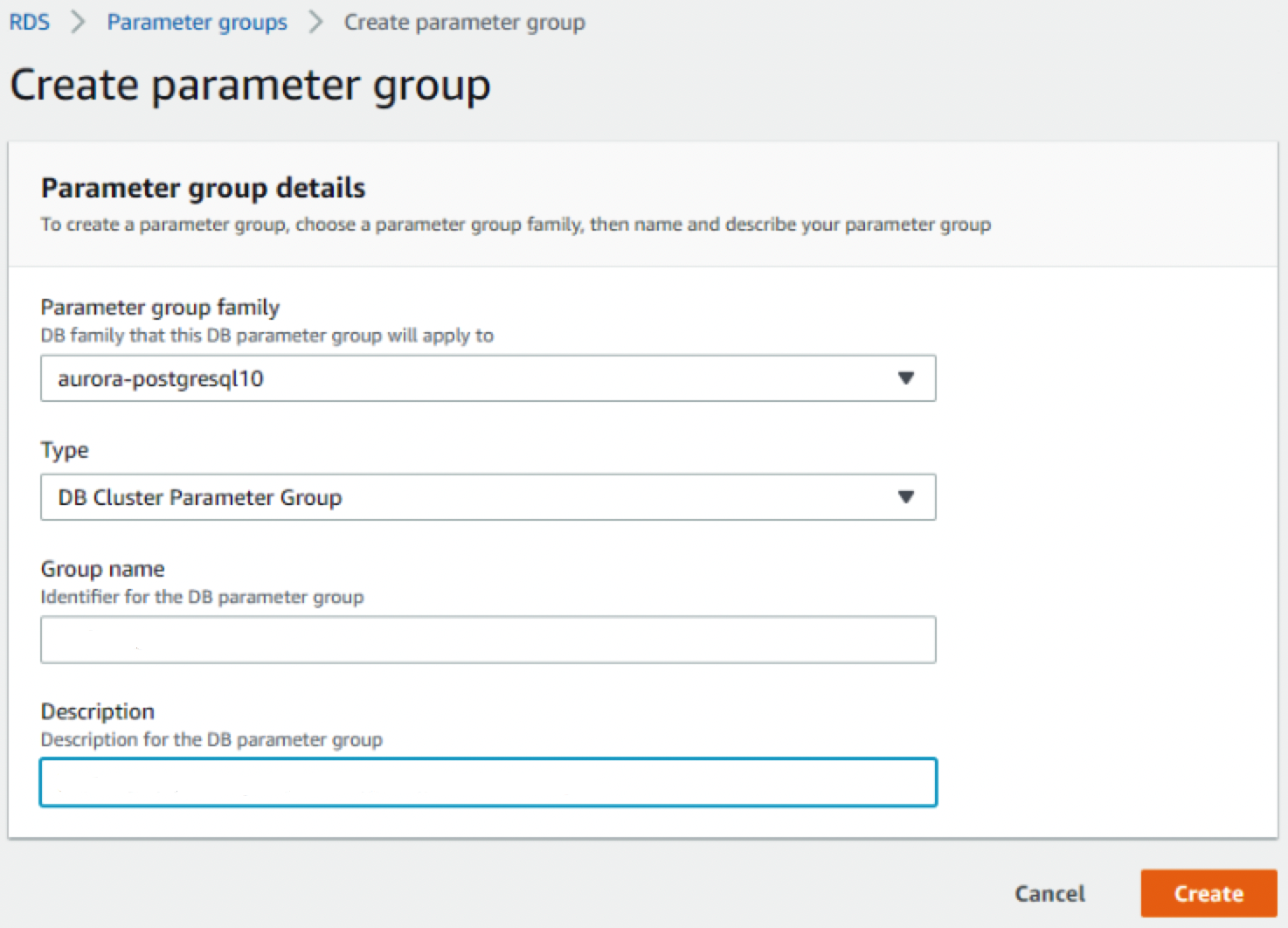 Aurora PostgreSQL QPM - Create DB Cluster Parameter Group