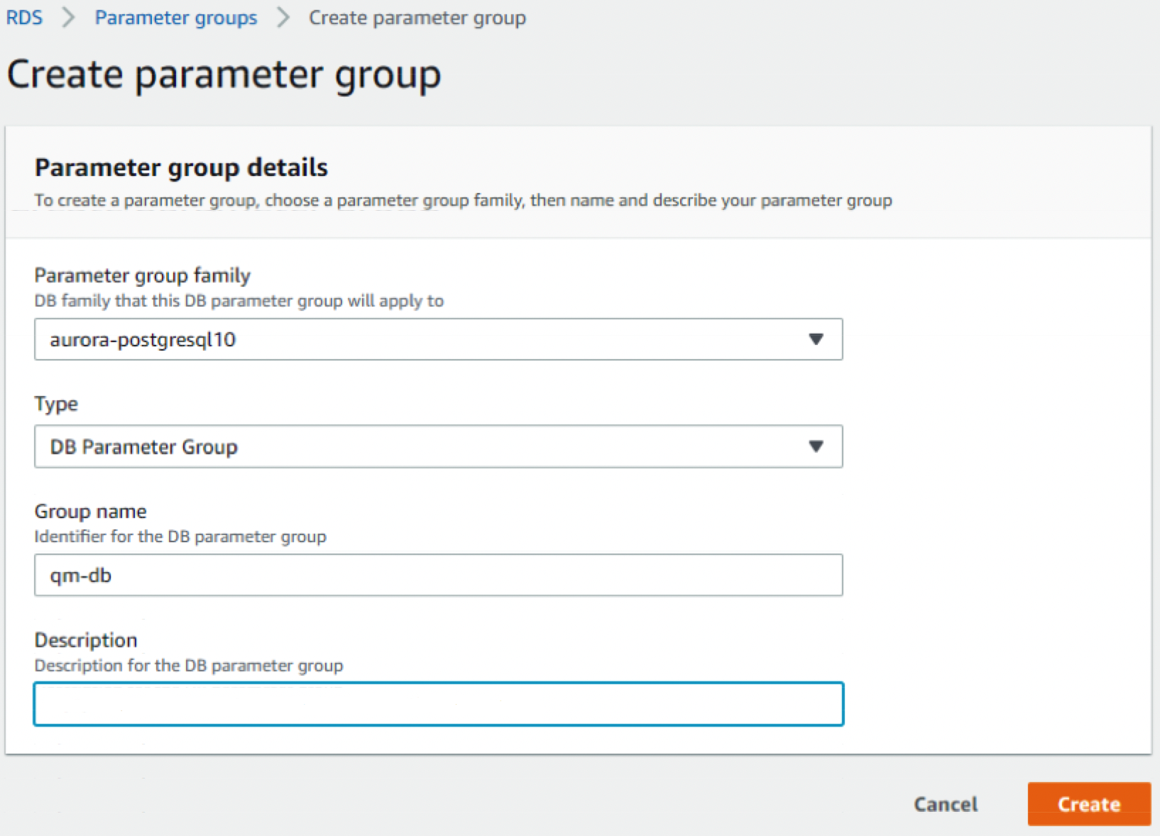 Aurora PostgreSQL QPM - Create DB Parameter Group