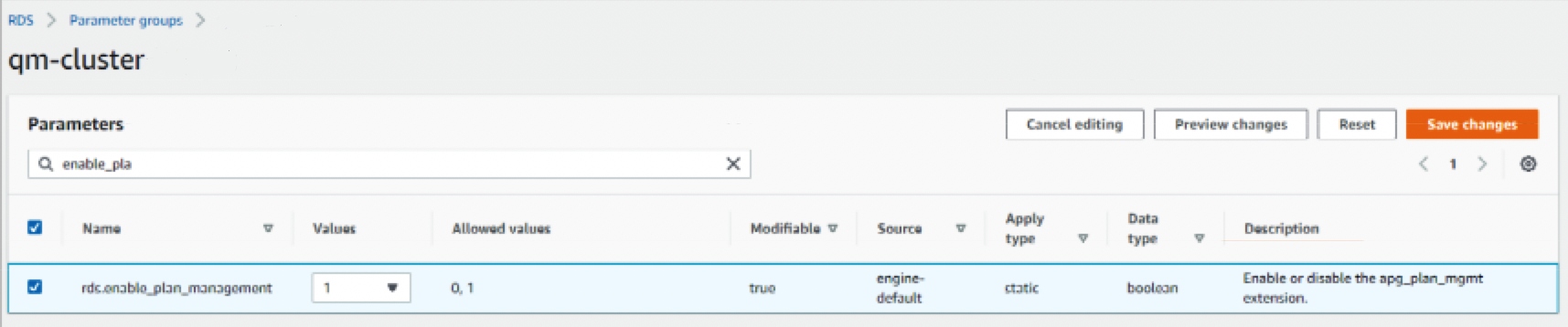 Aurora PostgreSQL QPM - rds.enable_plan_management