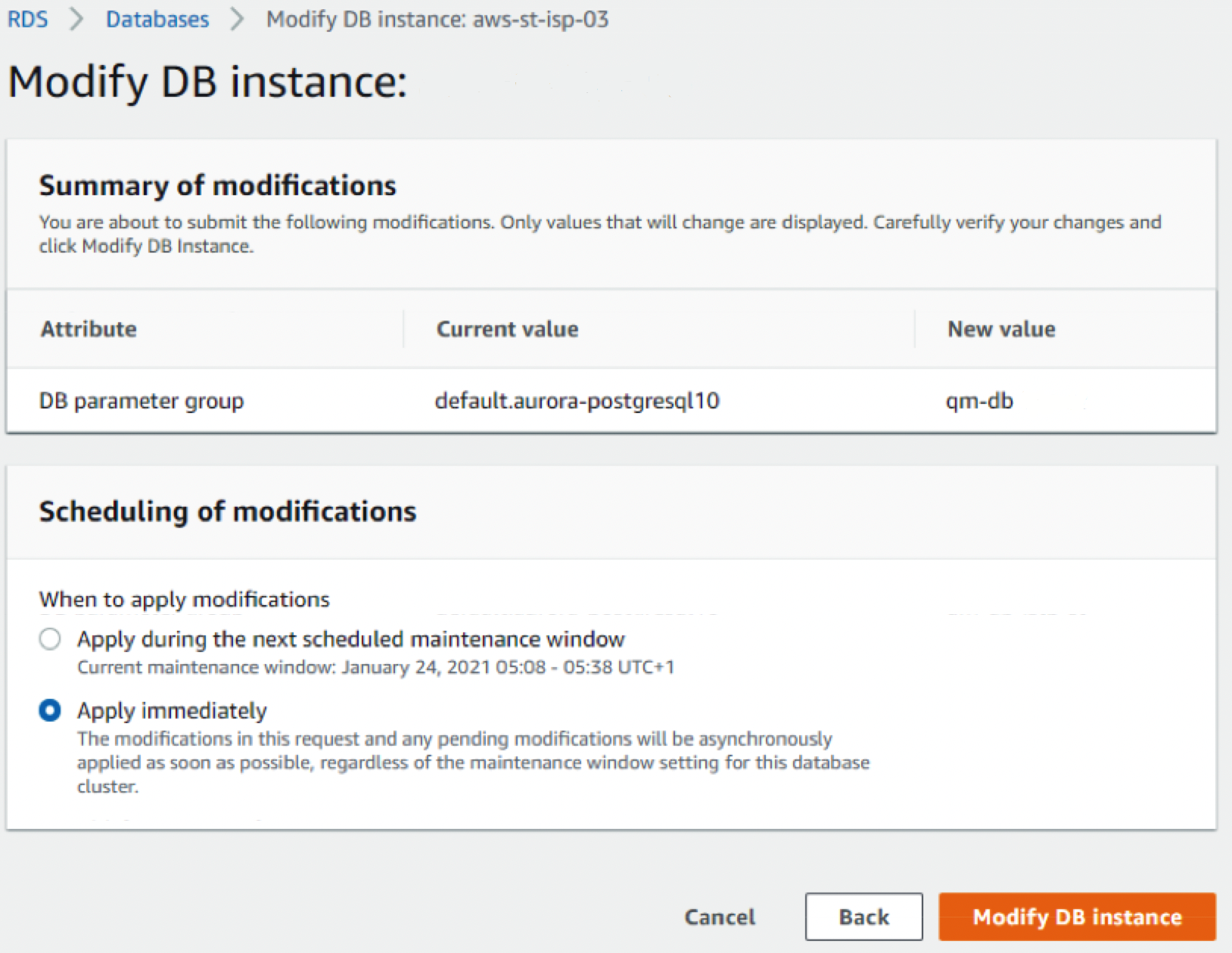 Aurora PostgreSQL QPM - Modify DB Instance