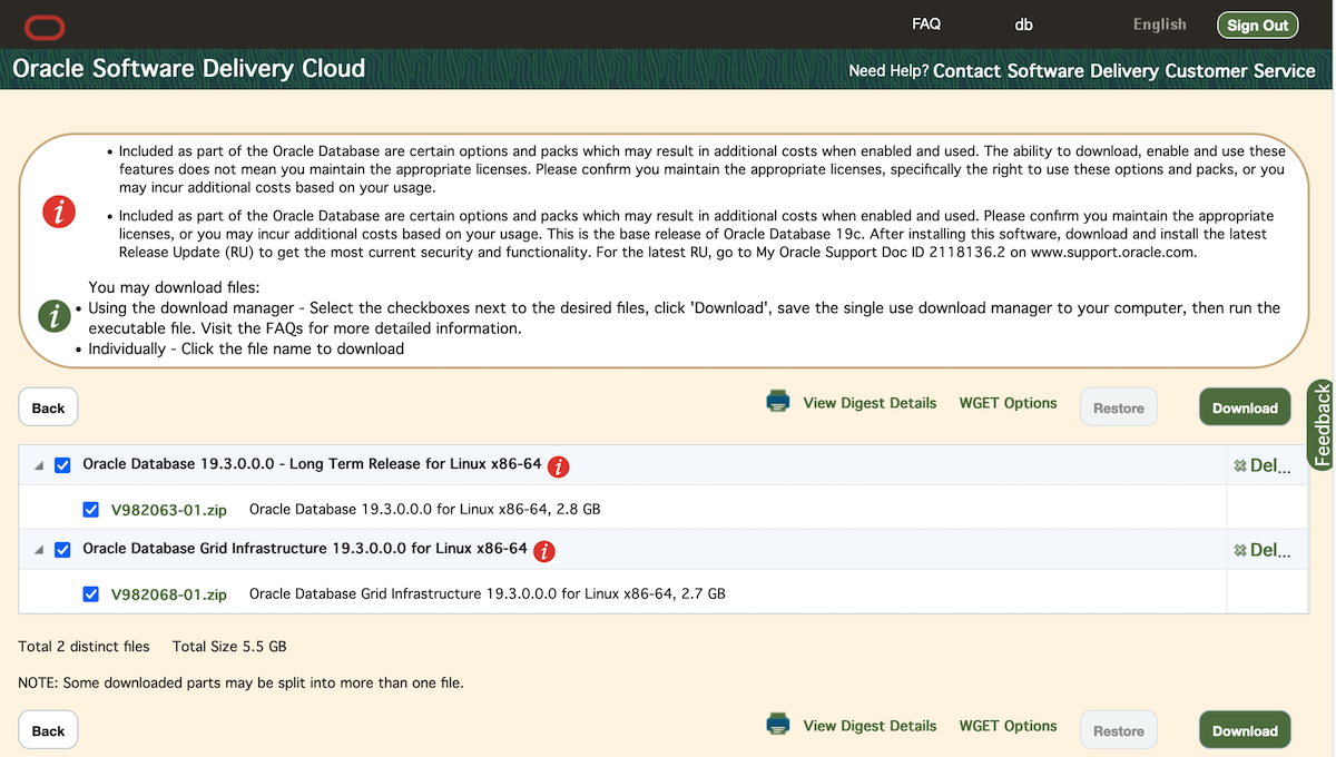 Installazione Oracle RAC 19c - Download edelivery