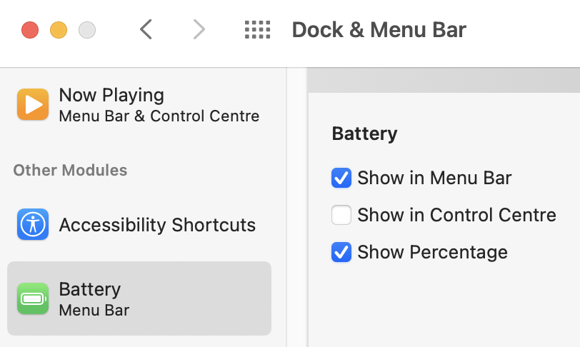 Show battery percentage