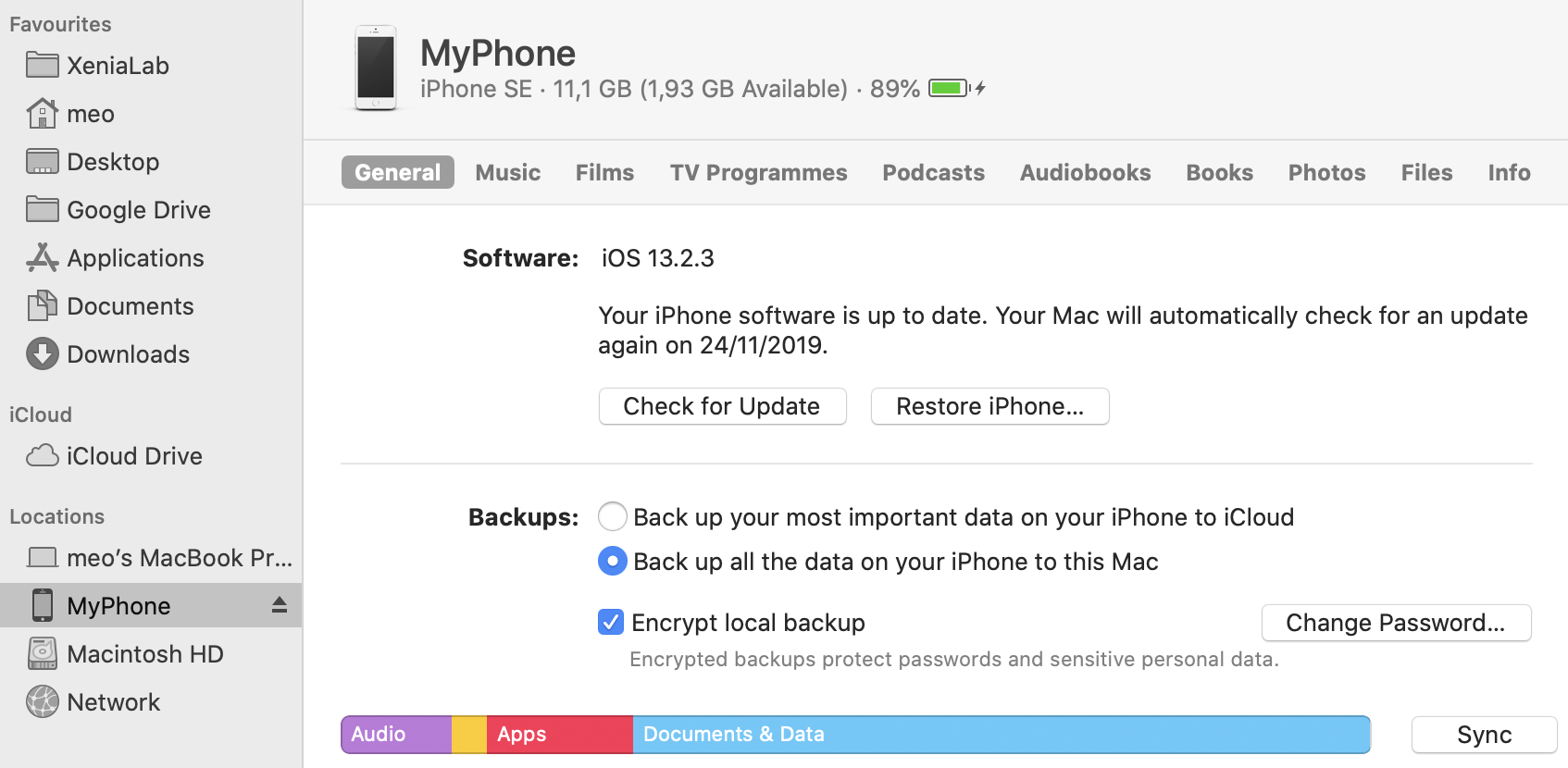 Catalina iPhone in Finder