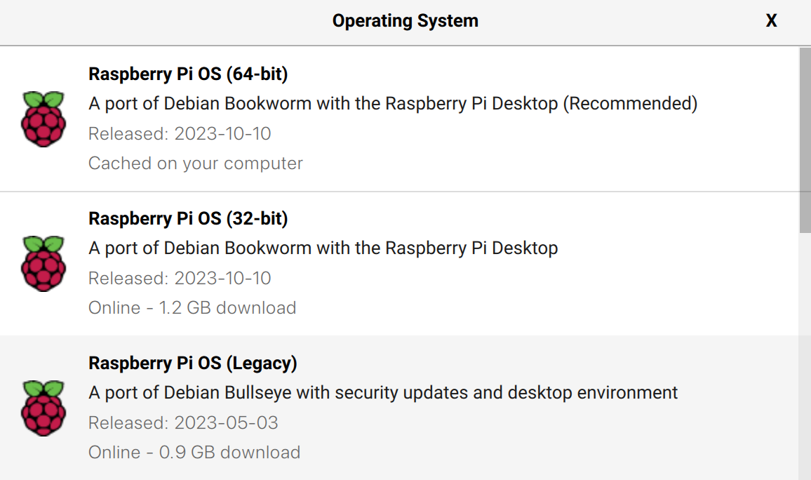 Raspberry Imager - OS Version