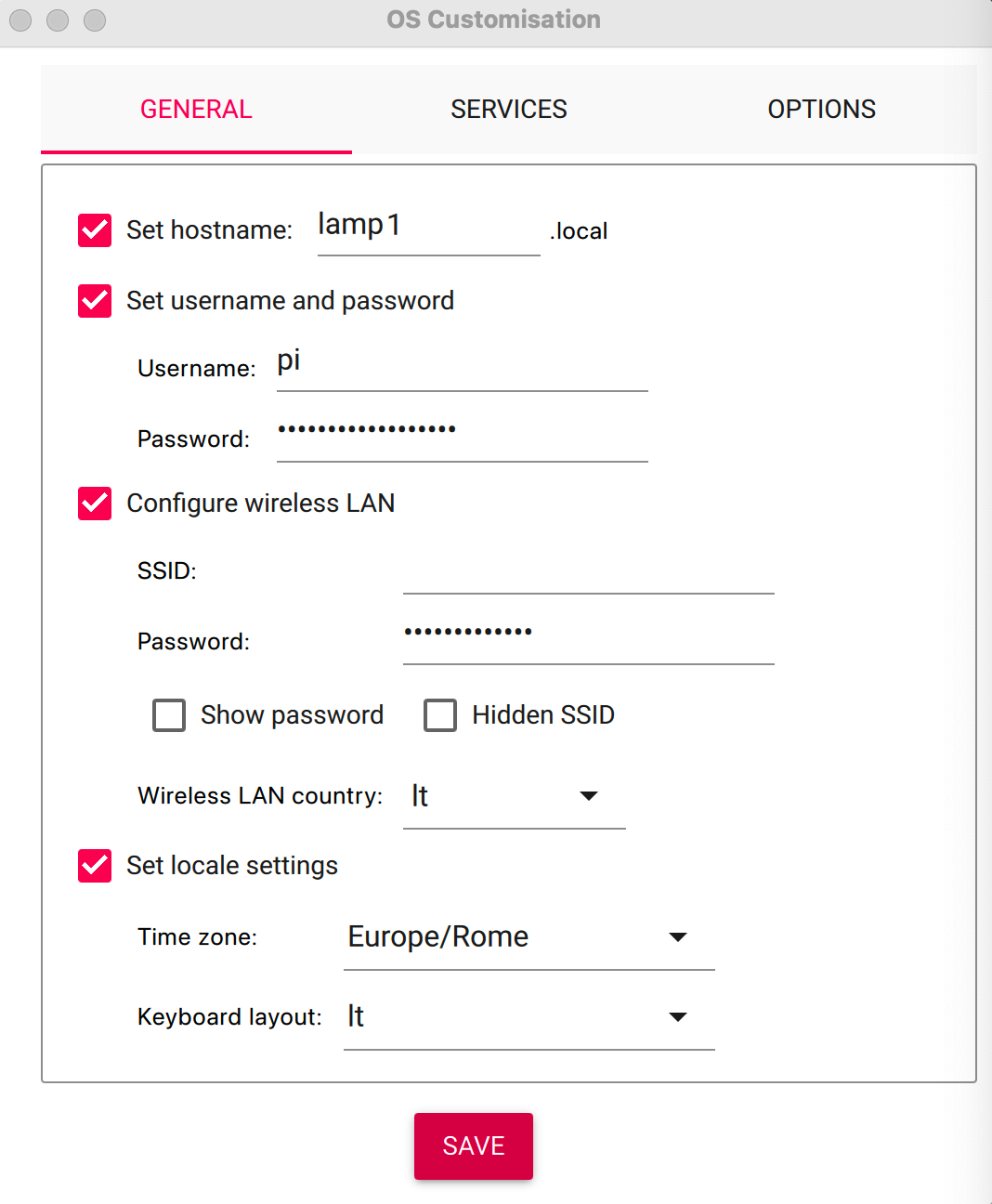 Raspberry Imager - Settings