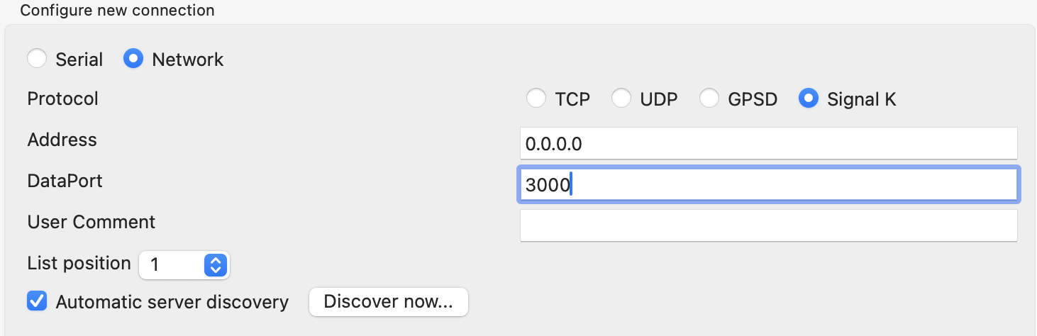 OpenCPN configuration for Signal K