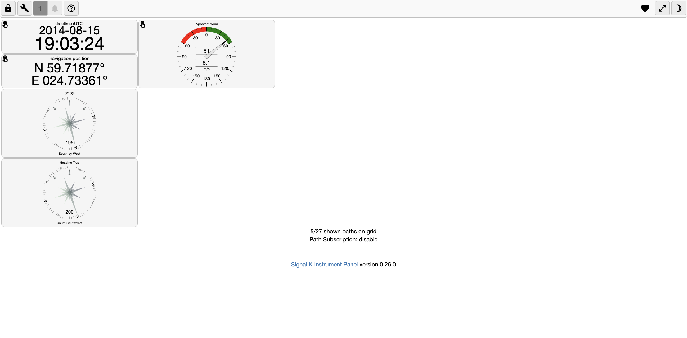 Signal K plugin - Dashboard